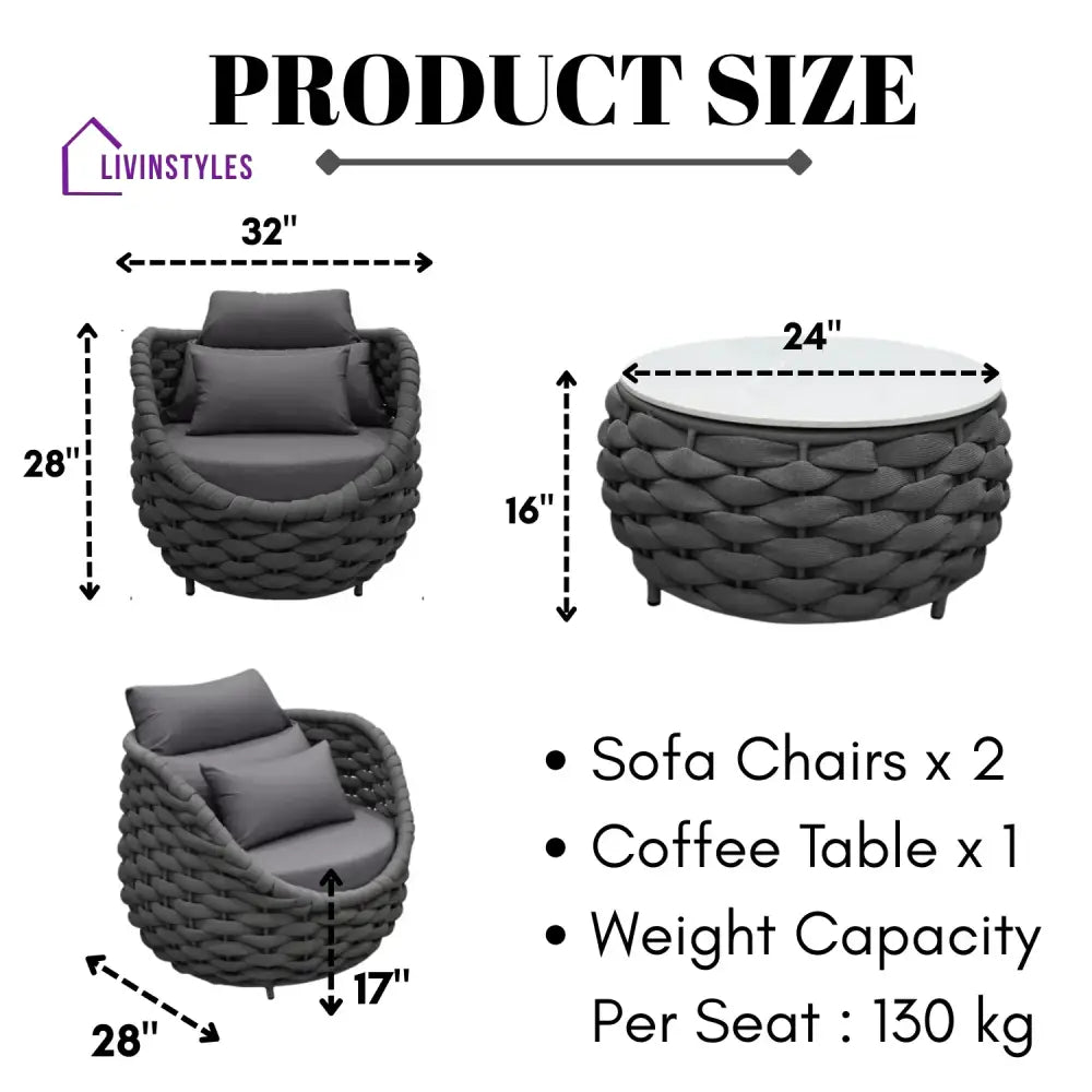 Miyako Nest Shape 3-Piece Hand-Woven Rope Patio Set - Patio Set