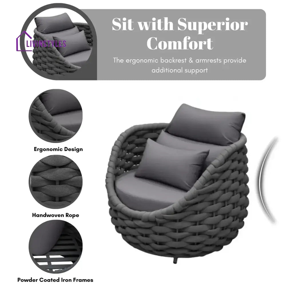 Miyako Nest Shape 3-Piece Hand-Woven Rope Patio Set - Patio Set
