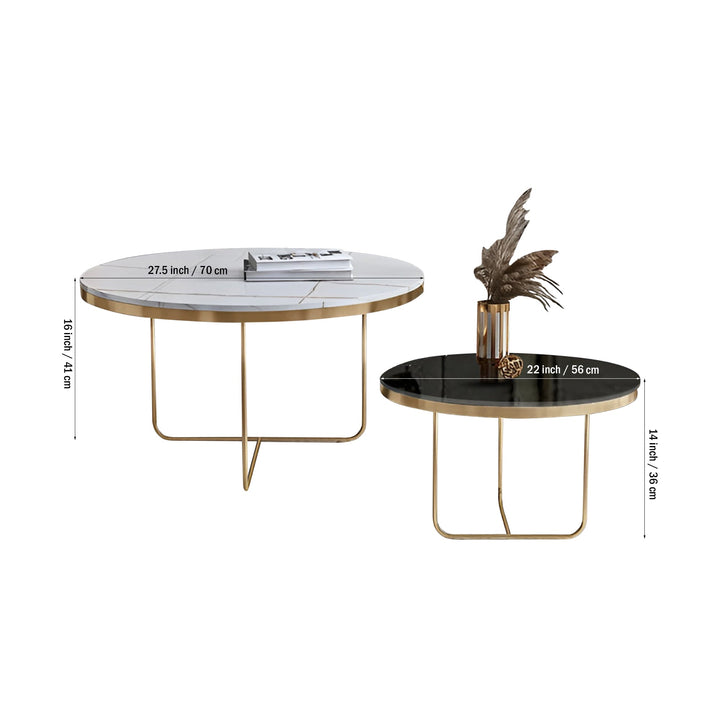 Modern Black & White Round Shaped Nesting Coffee Table Set of 2 Table