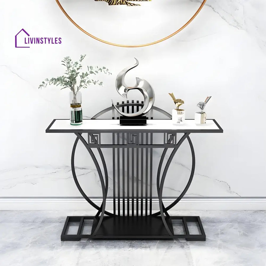 Modern Contemporary White Marble Black Console Table
