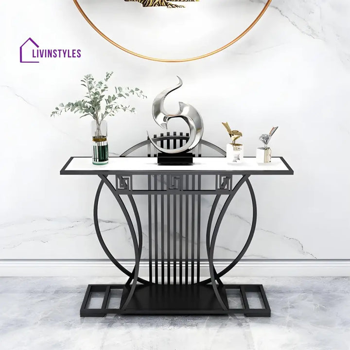 Modern Contemporary White Marble Black Console Table