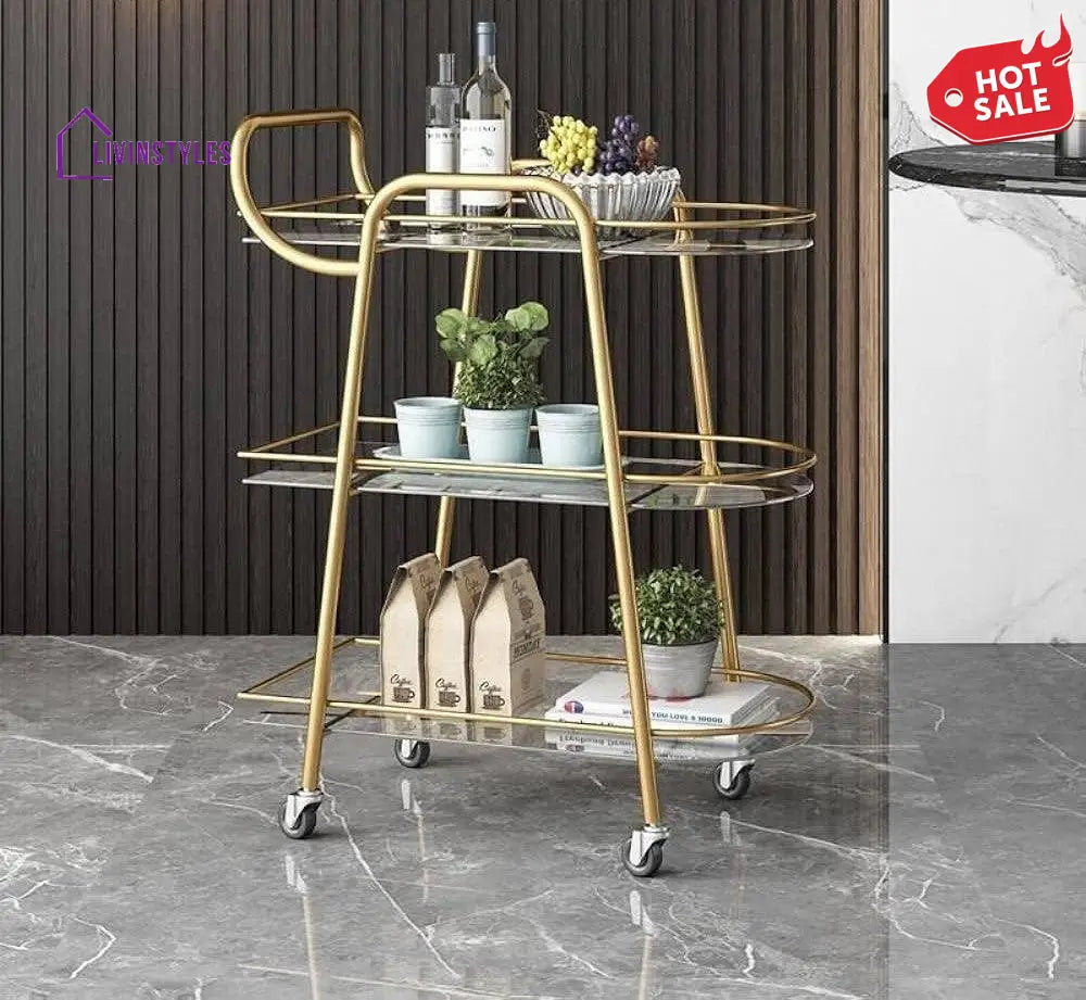 Modern Golden Iron Trolley with Clear Glass Top