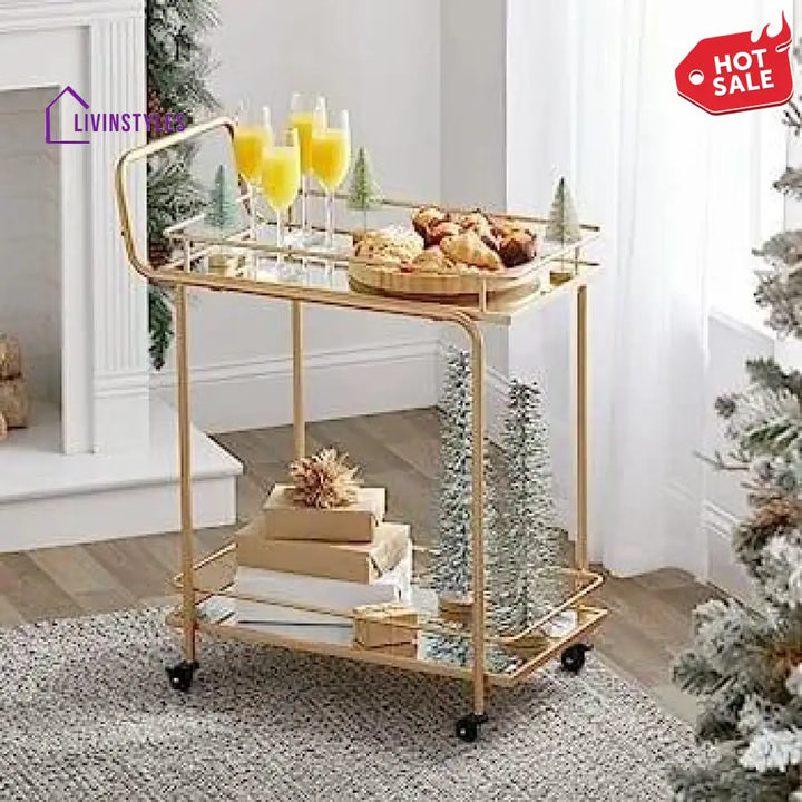 Modern Golden Iron Trolley with Glass Top