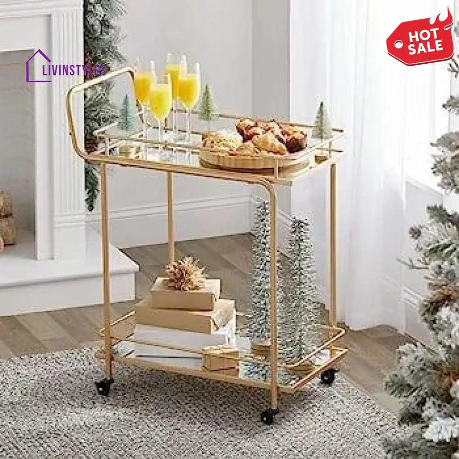Modern Golden Iron Trolley with Glass Top