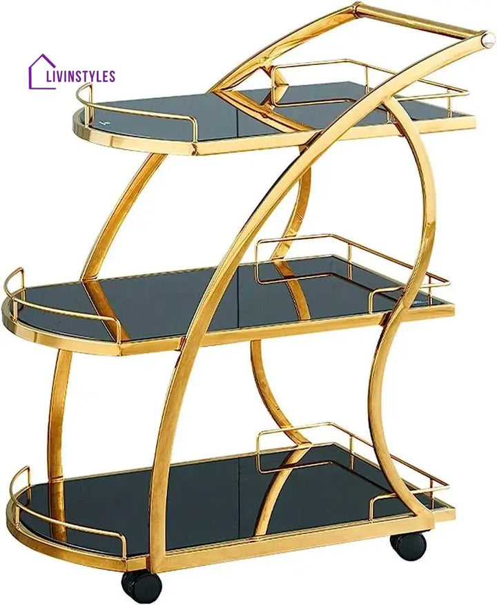 Modern Golden Trolley with Black Glass Top