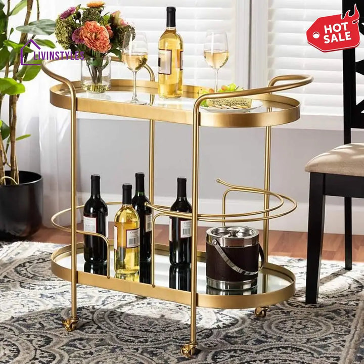 Modern Golden Trolley with Mirrored Top