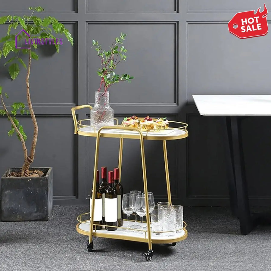 Modern Golden Trolley with White Marble Top