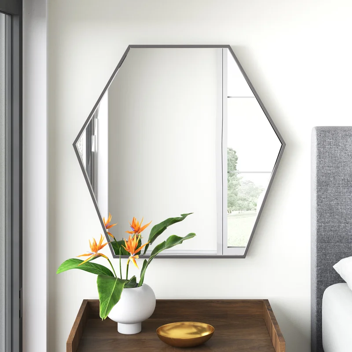 Luna Modern Hexagon Shape Black Wooden Wall Mirror Wall Mirror