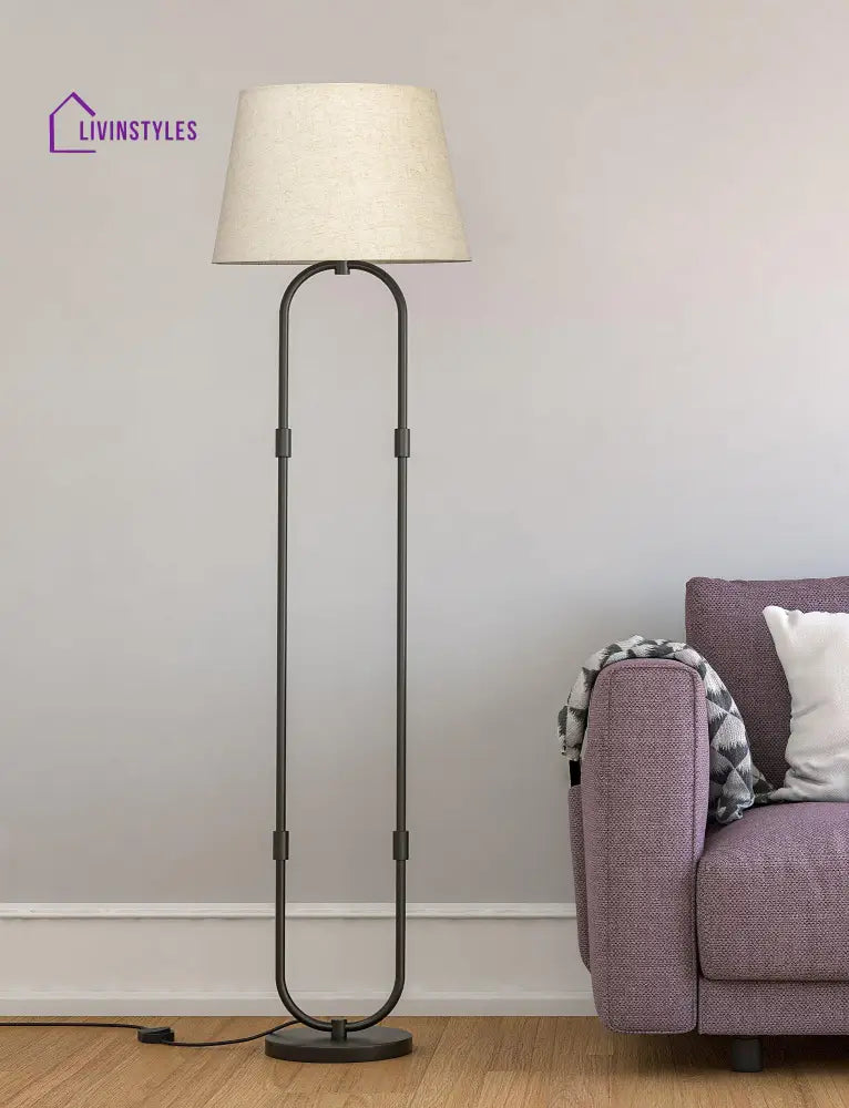 Modern Hoop Floor Lamp With Off White Lampshade For Home Decor Lamps