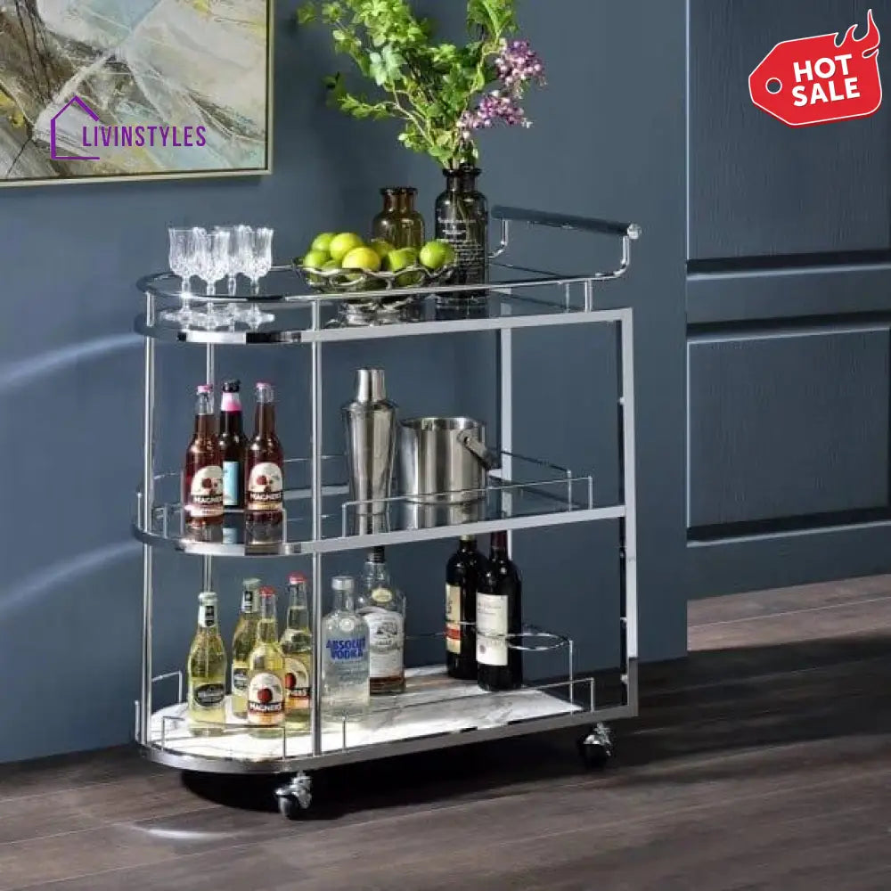 Modern Nickel Tone Stainless Steel Oval Trolley