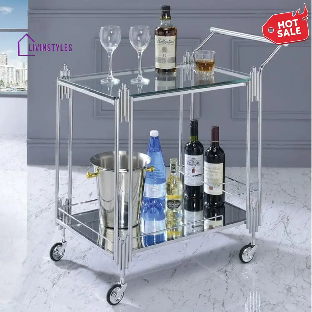 Modern Nickel Tone Stainless Steel Rectangle Trolley - Front View
