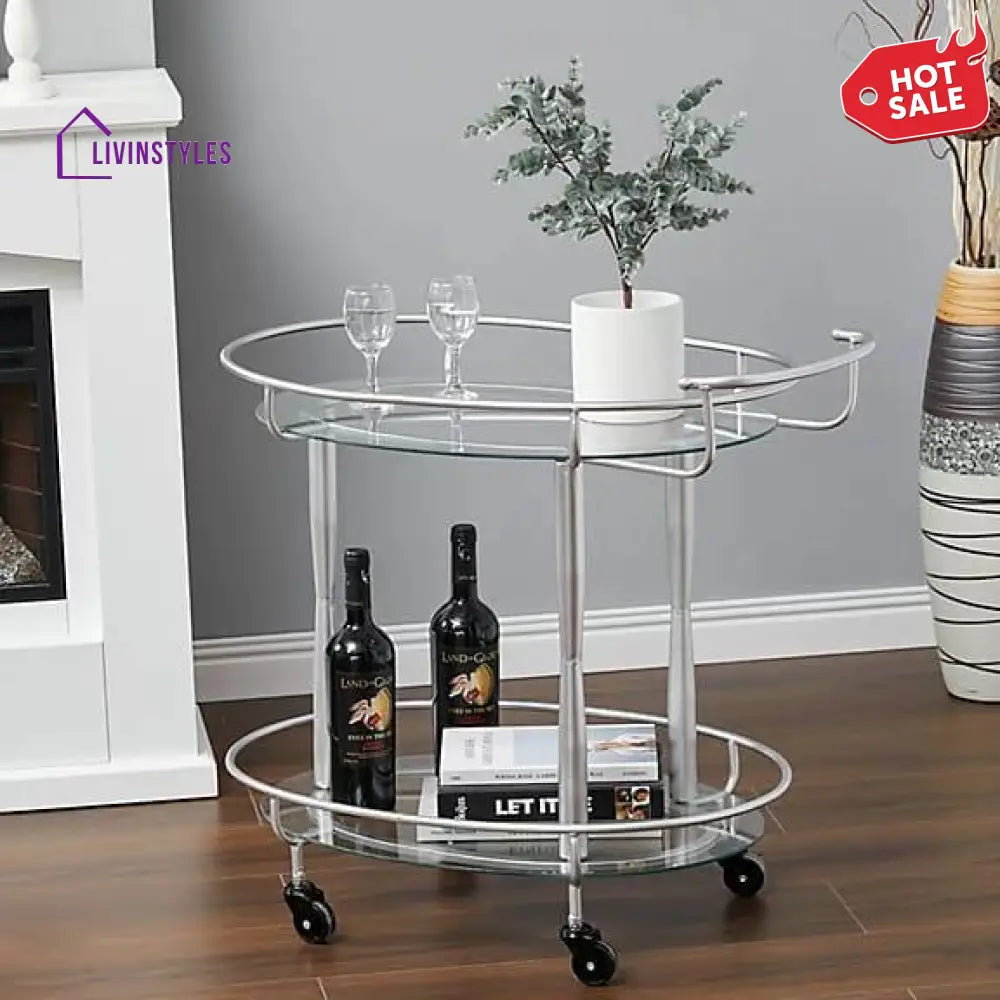 Modern Oval Iron Trolley with Clear Glass Top