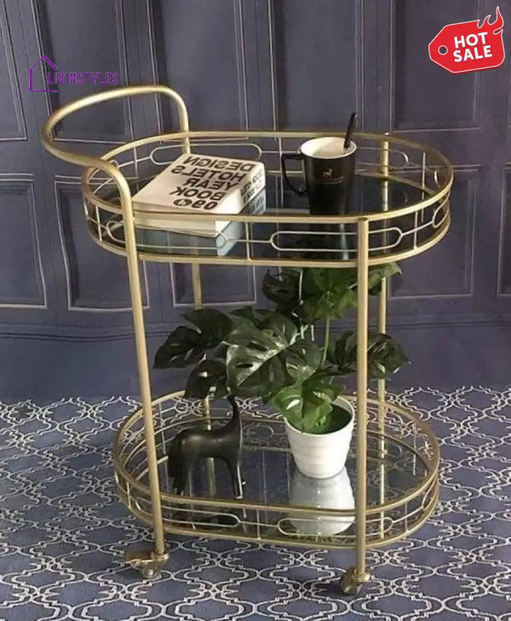 Modern Oval Iron Trolley with Tinted Glass Top