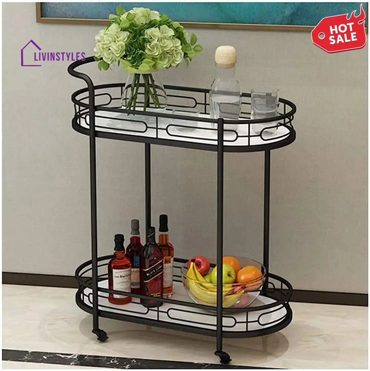 Modern Oval Iron Trolley with White Marble Top