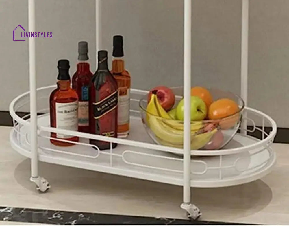 Modern Oval Iron Trolley With White Marble Top - 2 Tier Bar Cart Serving Trays