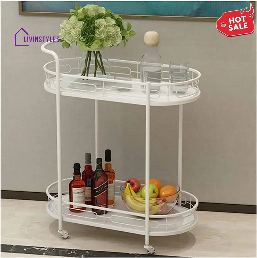 Modern Oval Iron Trolley with White Marble Top