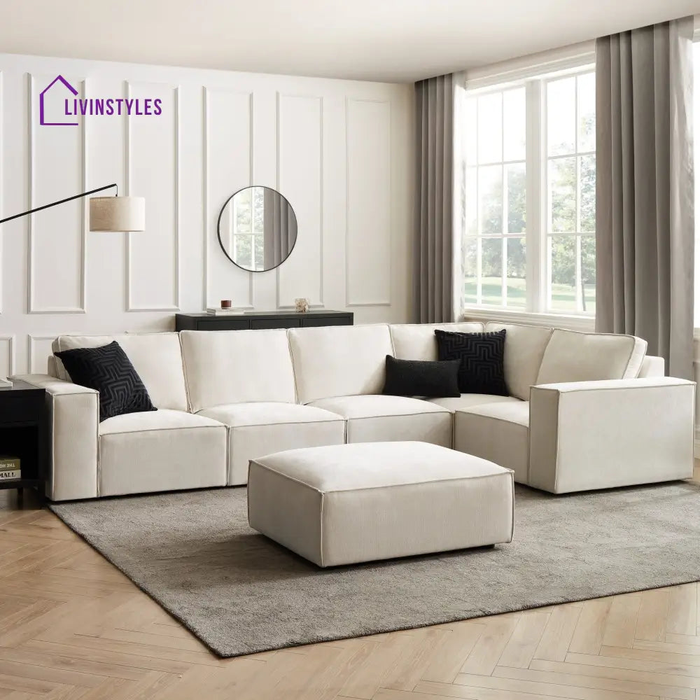 Modesto Large Right Hand L-Shape Sofa - Ivory Sofas