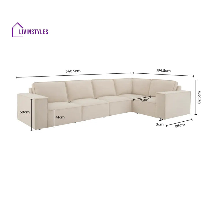 Modesto Large Right Hand L-Shape Sofa - Ivory Sofas