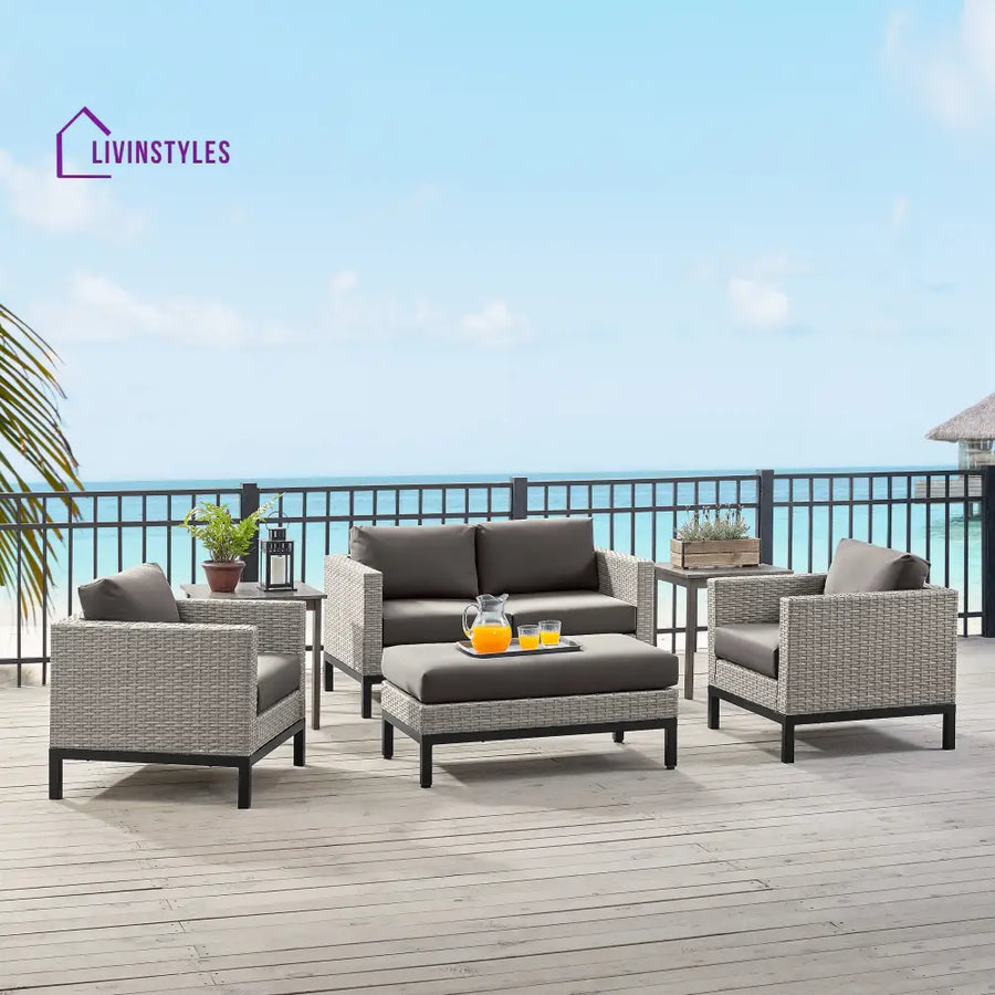 Modolo Outdoor Garden Balcony Sofa Set 2 Seater 2 Single seater and Ottoman Set (Grey) - Sofa Sets
