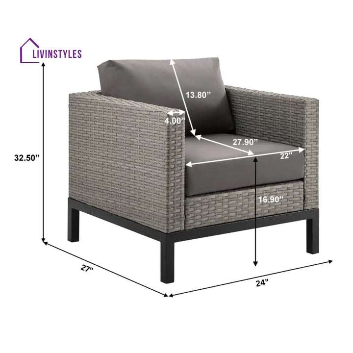 Modolo Outdoor Garden Balcony Sofa Set 2 Seater 2 Single seater and Ottoman Set (Grey) - Sofa Sets