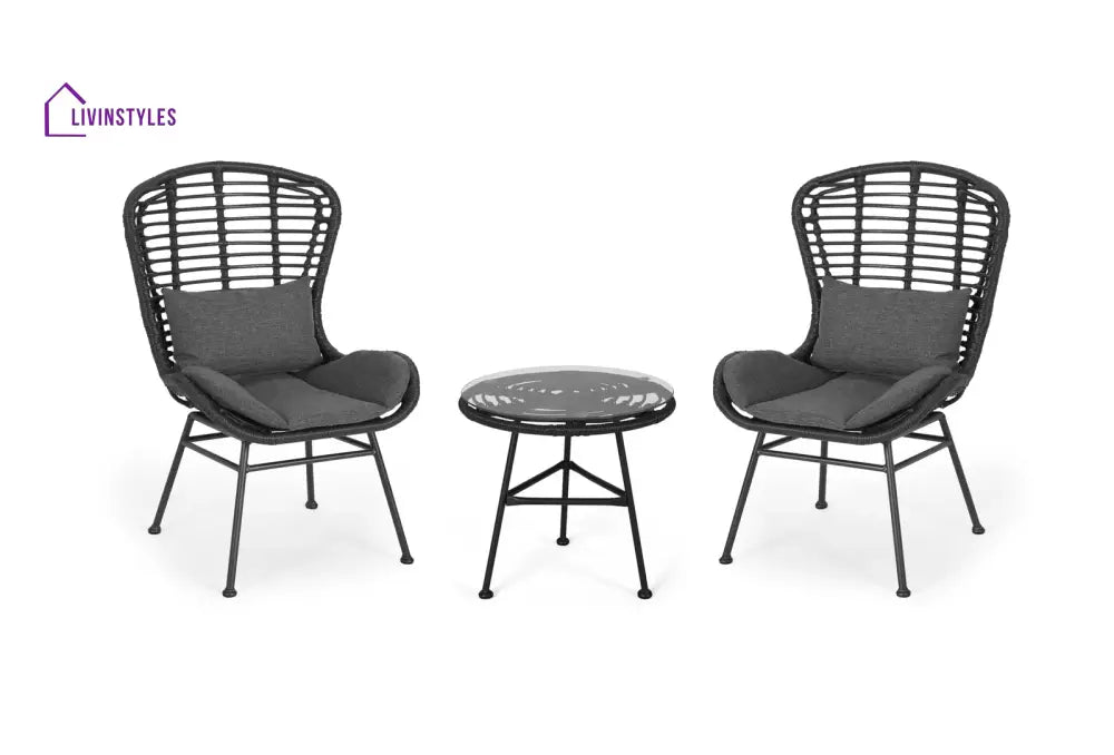 Mohak Outdoor Patio Seating Set 2 Chairs and 1 Table Set (Black) - Coffee Table Sets