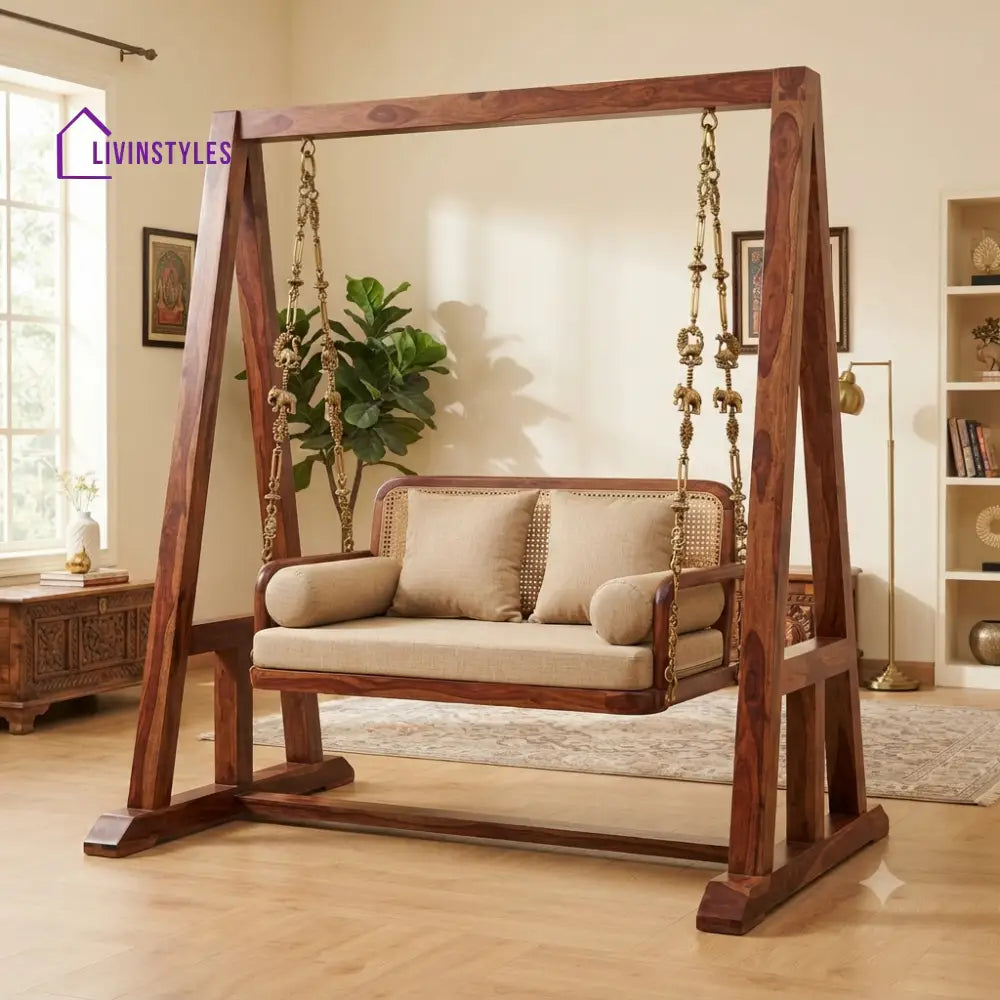 Mohamed 2 Seater Wooden Swing for Home | Wooden Jhula for home