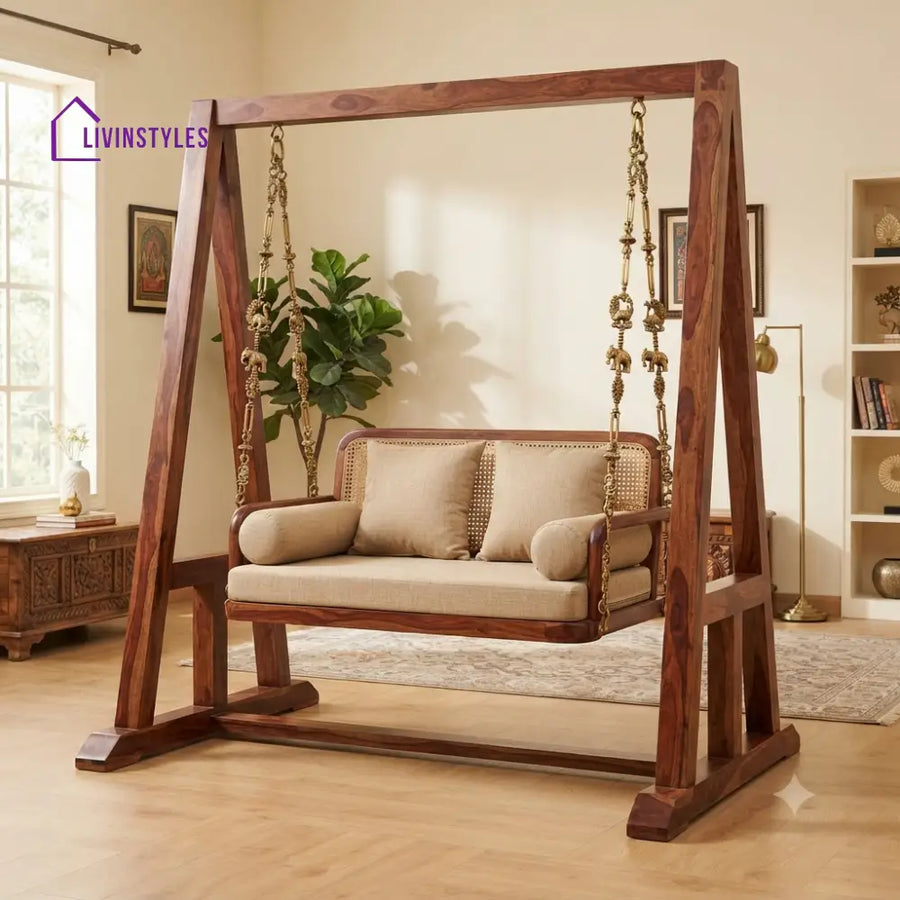 Mohamed 2 Seater Wooden Swing for Home | Wooden Jhula for home