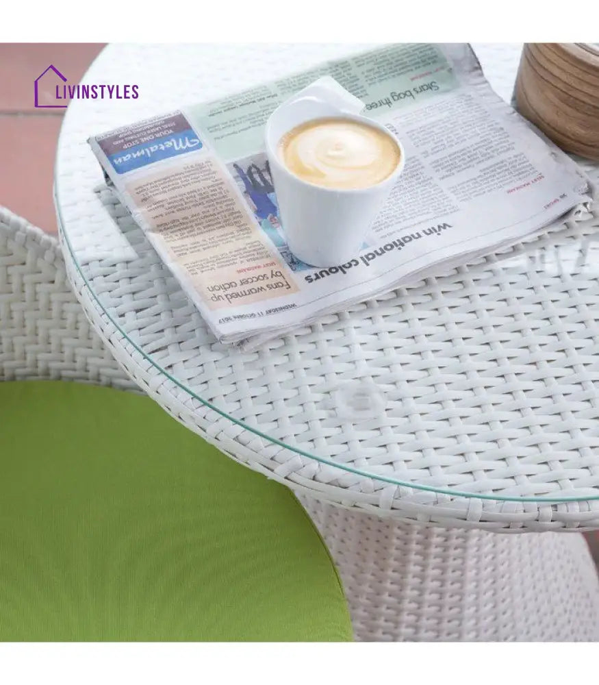 Mohan 3-Piece Rattan Patio Set: White & Light Green Wicker Outdoor Furniture