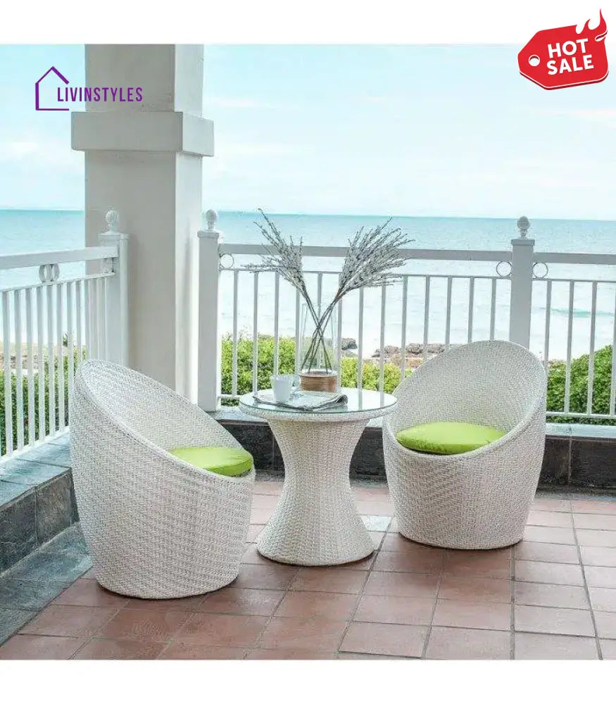 Mohan 3-Piece Rattan Patio Set: White & Light Green Wicker Outdoor Furniture