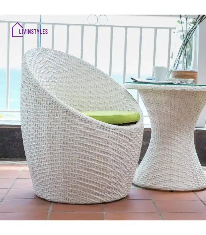 Mohan 3-Piece Rattan Patio Set: White & Light Green Wicker Outdoor Furniture