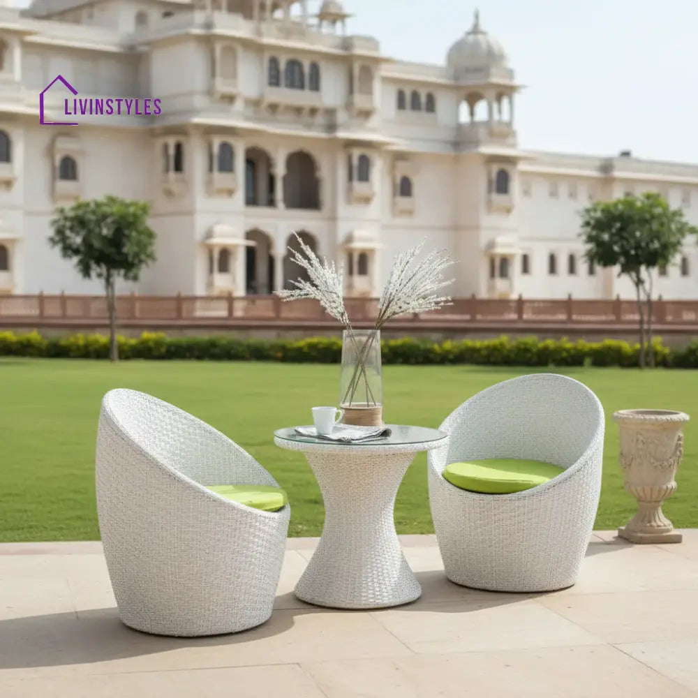 Mohan 3-Piece Rattan Patio Set: White & Light Green Wicker Outdoor Furniture
