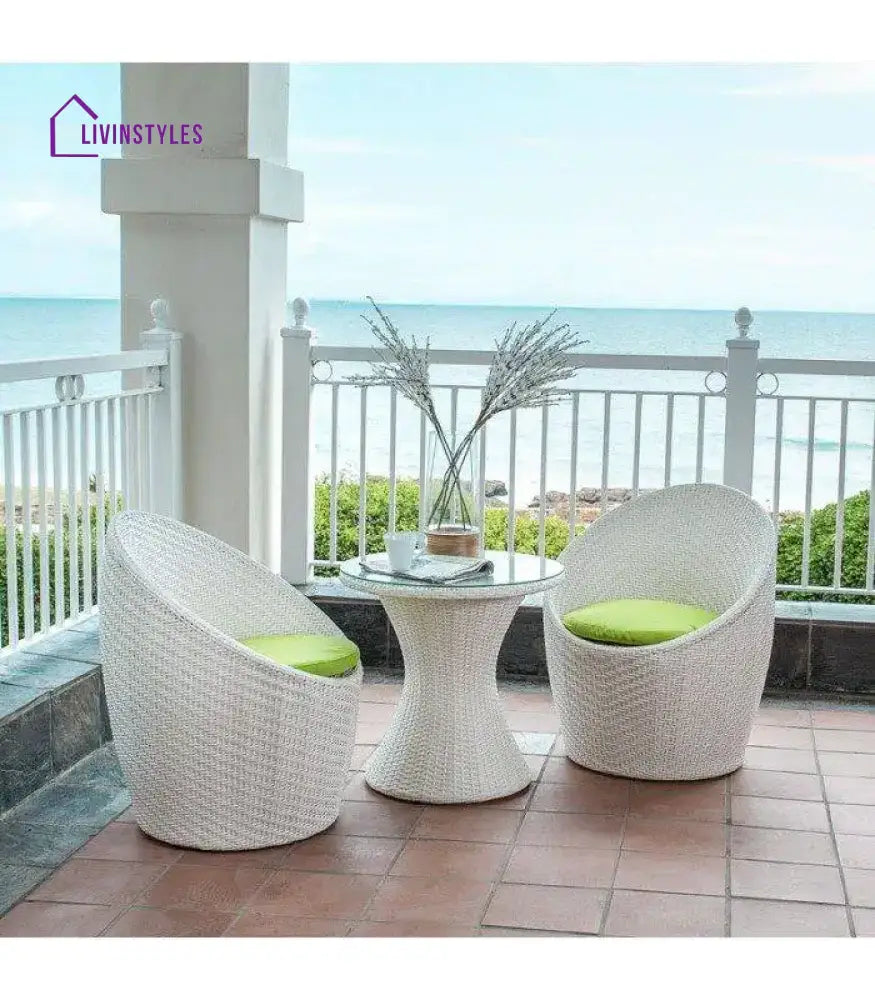 Mohan 3-Piece Rattan Patio Set: White & Light Green Wicker Outdoor Furniture