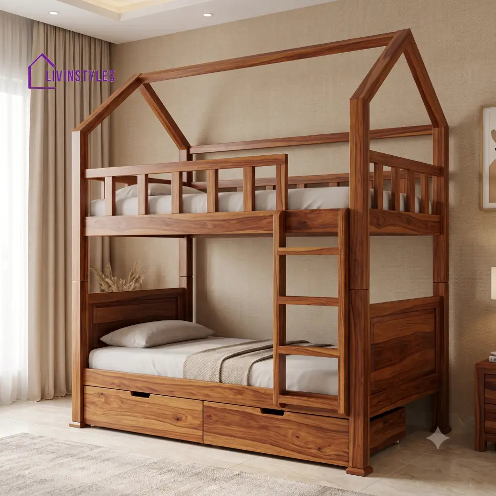 Mohan Sheesham Wood Bunk Bed With Storage | Kids Bed