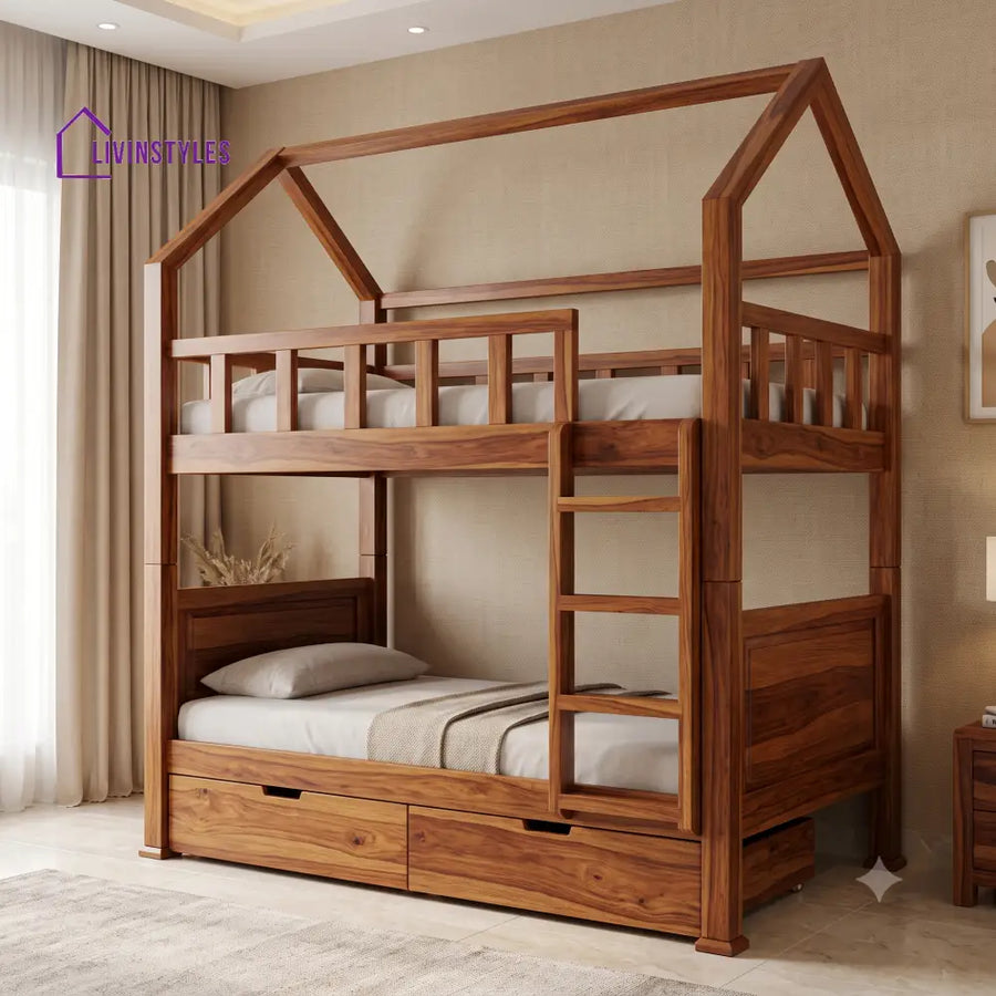 Mohan Sheesham Wood Bunk Bed With Storage | Kids Bed