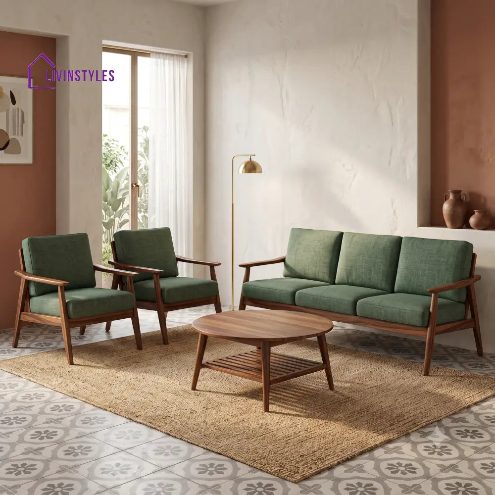Mohana Wooden Sofa Set | 3 + 1 + 1 Sheesham Wood Sofa Set for Living Room