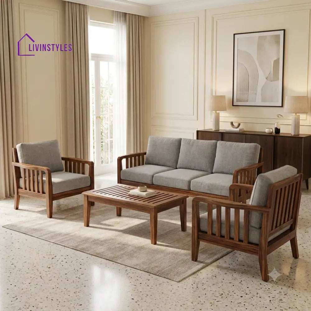 Mohini Wooden Sofa Set | 3 + 1 + 1 Sheesham Wood Sofa Set for Living Room