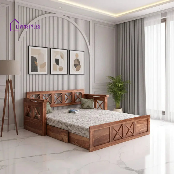 Mohira Wooden Sofa Cum Bed for Living Room Home (Sheesham Wood) - Brown - Sofa Cum Bed
