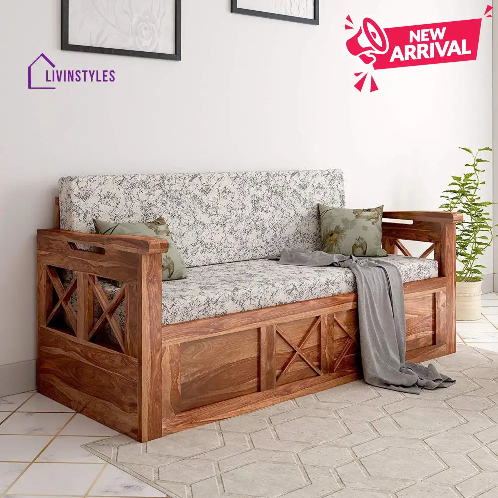 Mohira Wooden Sofa Cum Bed for Living Room Home (Sheesham Wood) - Brown - Sofa Cum Bed