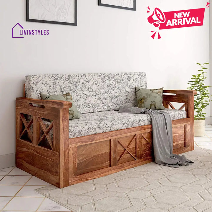 Mohira Wooden Sofa Cum Bed for Living Room Home (Sheesham Wood) - Brown - Sofa Cum Bed