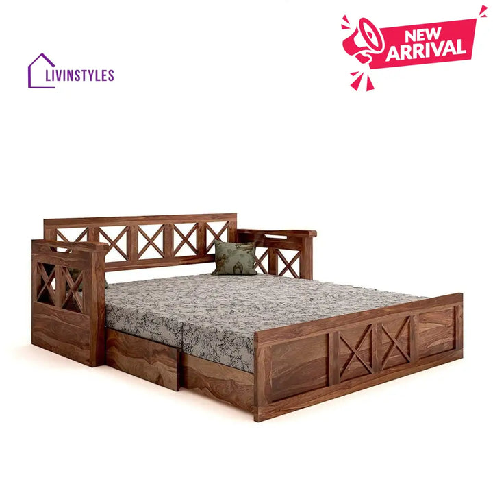 Mohira Wooden Sofa Cum Bed for Living Room Home (Sheesham Wood) - Brown - Sofa Cum Bed