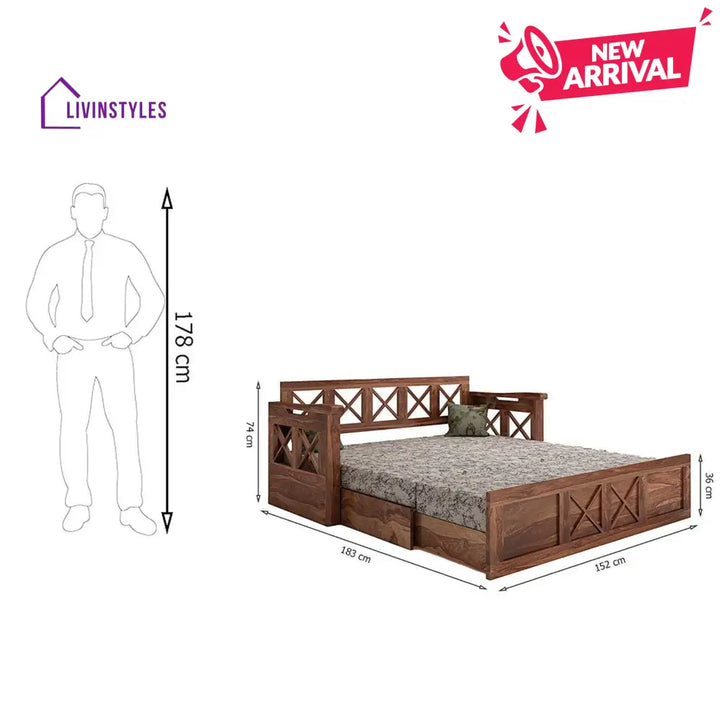 Mohira Wooden Sofa Cum Bed for Living Room Home (Sheesham Wood) - Brown - Sofa Cum Bed