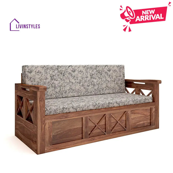 Mohira Wooden Sofa Cum Bed for Living Room Home (Sheesham Wood) - Brown - Sofa Cum Bed