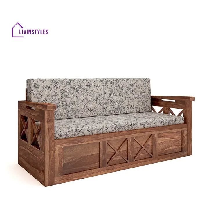 Mohira Wooden Sofa Cum Bed for Living Room Home (Sheesham Wood) - Brown - Sofa Cum Bed