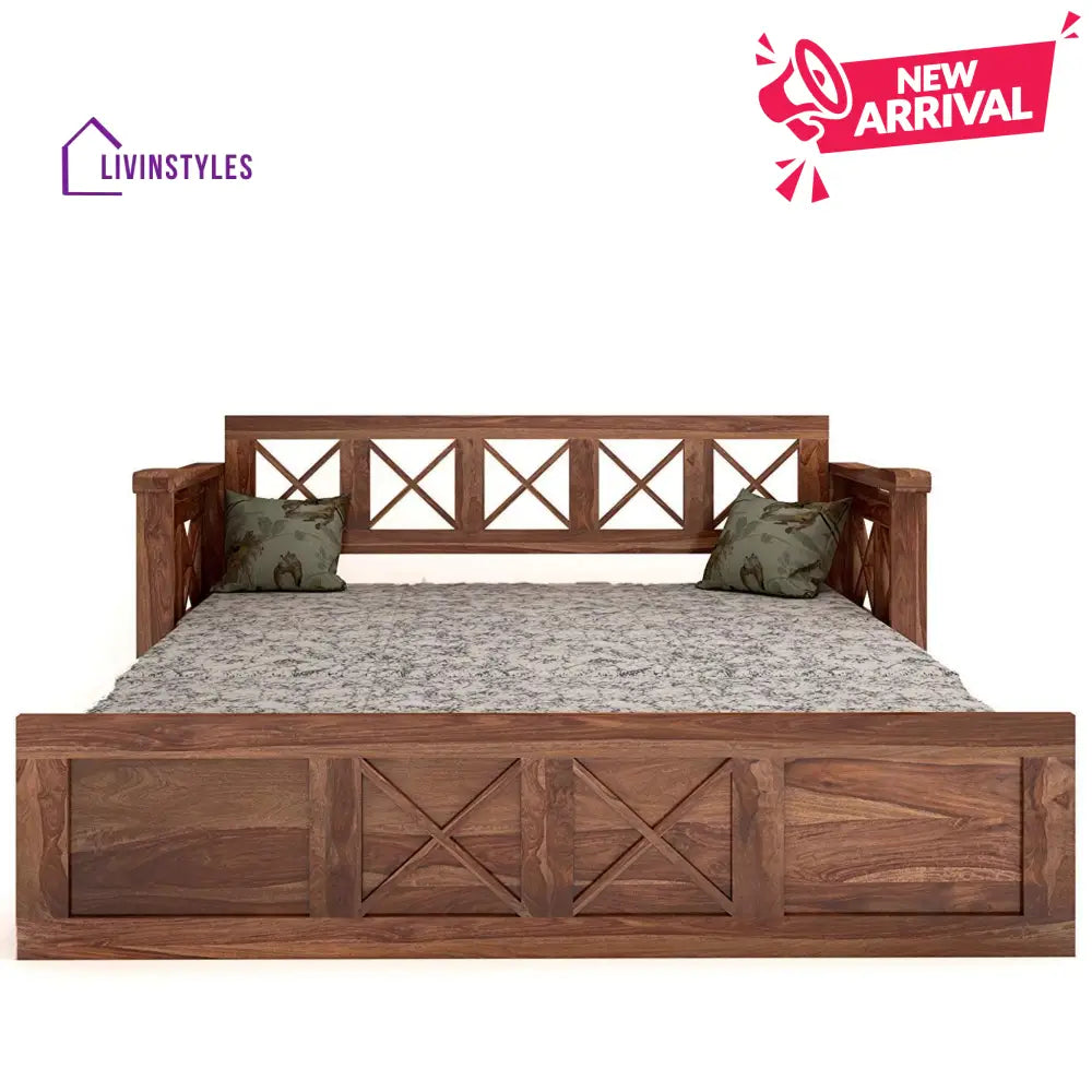 Mohira Wooden Sofa Cum Bed for Living Room Home (Sheesham Wood) - Brown - Sofa Cum Bed