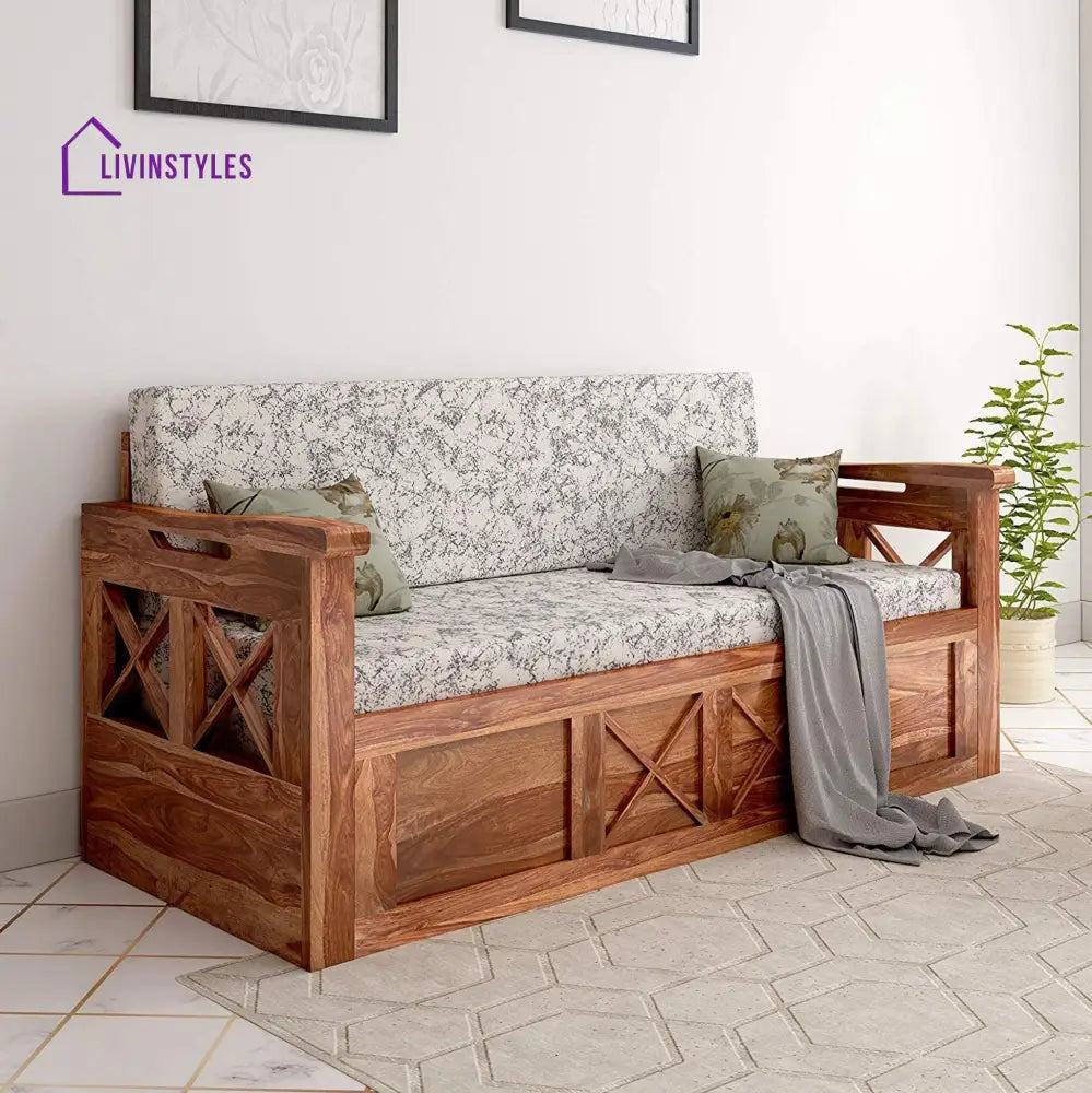 Mohira Wooden Sofa Cum Bed for Living Room Home (Sheesham Wood) - Brown - Sofa Cum Bed
