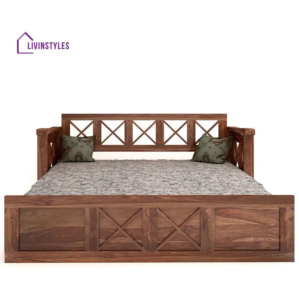 Mohira Wooden Sofa Cum Bed for Living Room Home (Sheesham Wood) - Brown - Sofa Cum Bed