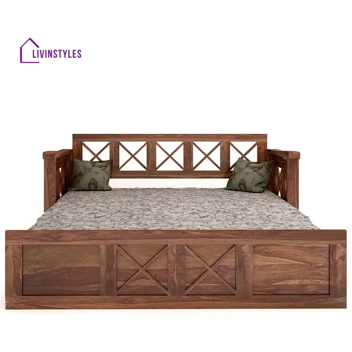 Mohira Wooden Sofa Cum Bed for Living Room Home (Sheesham Wood) - Brown - Sofa Cum Bed