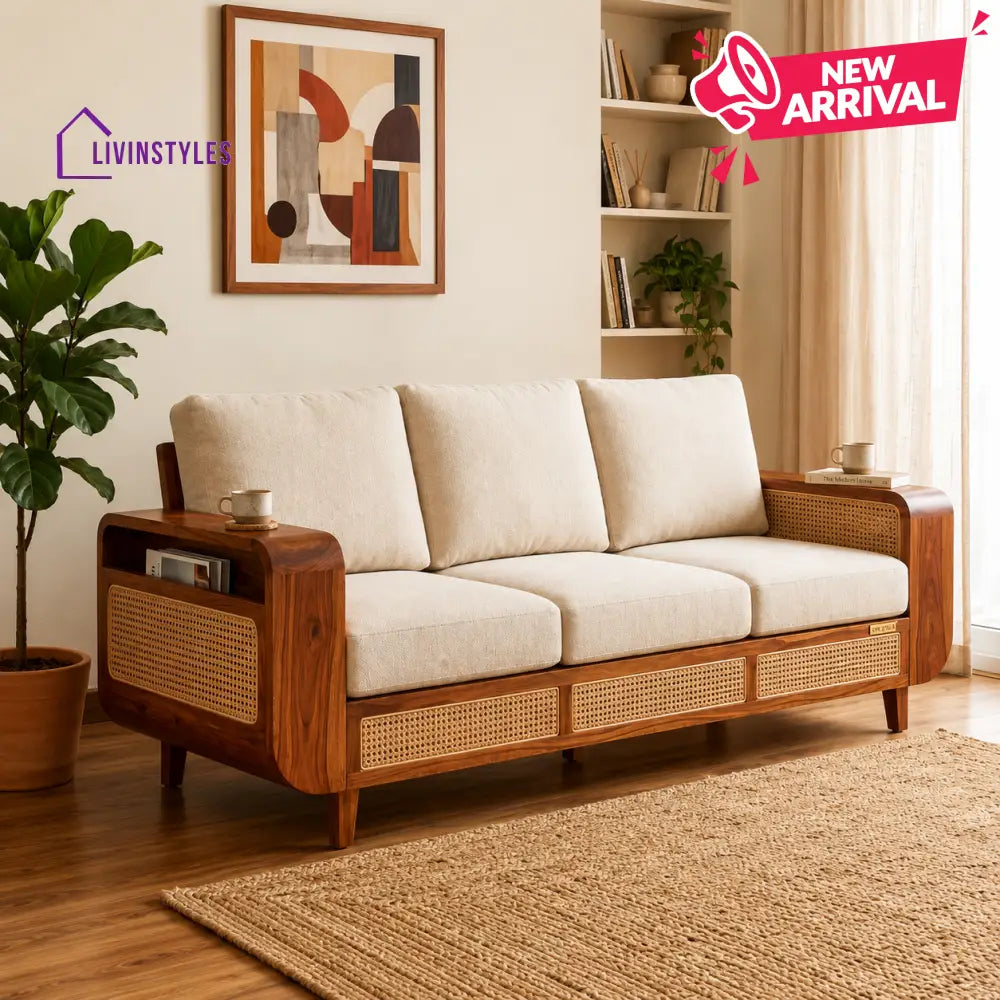 Mohit Sheesham Wood and Cane Sofa for Living Room