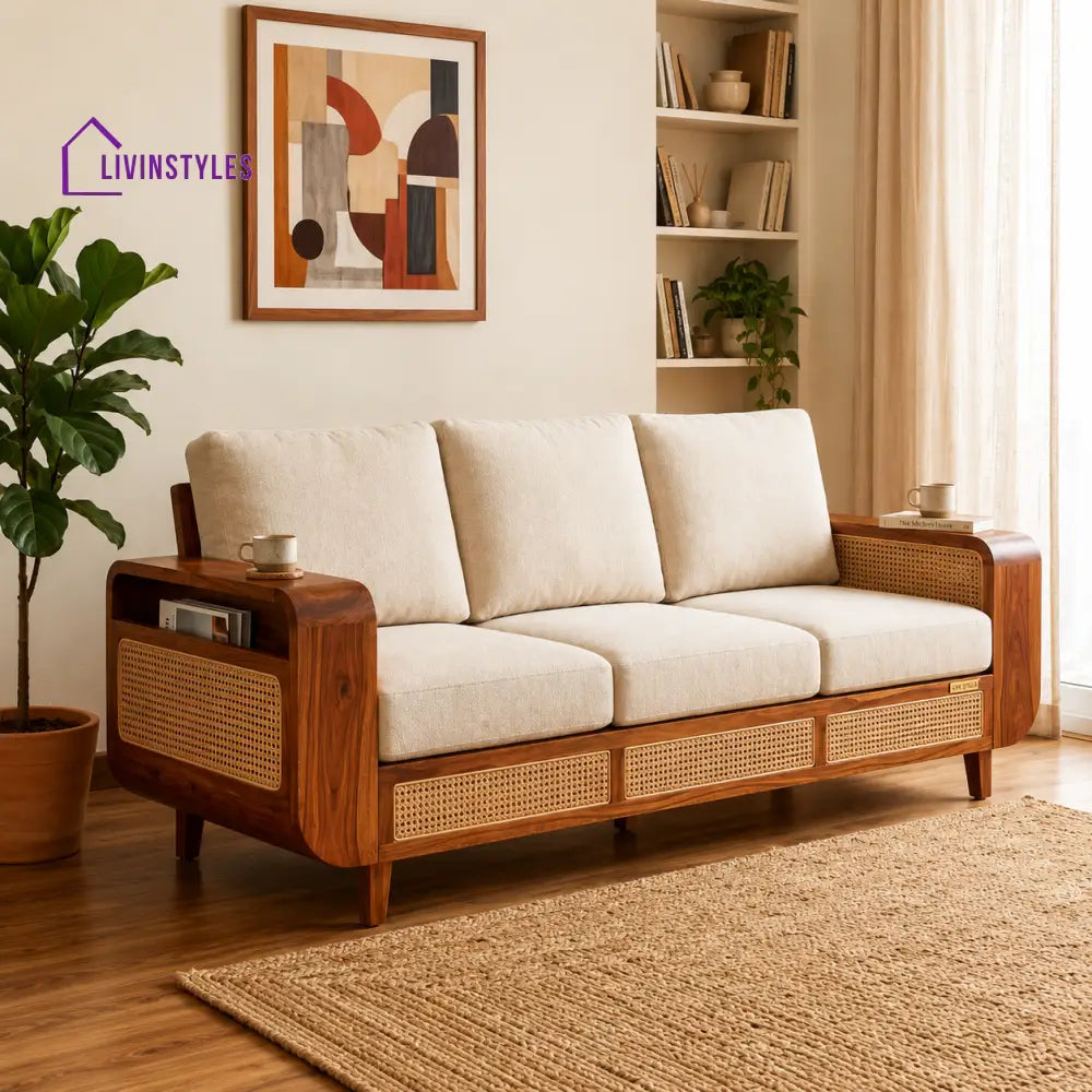 Mohit Sheesham Wood and Cane Sofa for Living Room