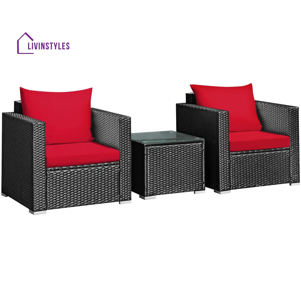 Monaldo Outdoor Sofa Set 2 Single seater and 1 Center Table (Black + Red) - Sofa Sets